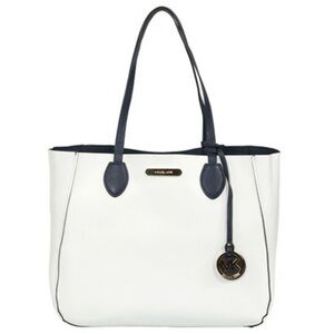Michael Kors Leather Reversible Large Mae Tote (Navy/White)